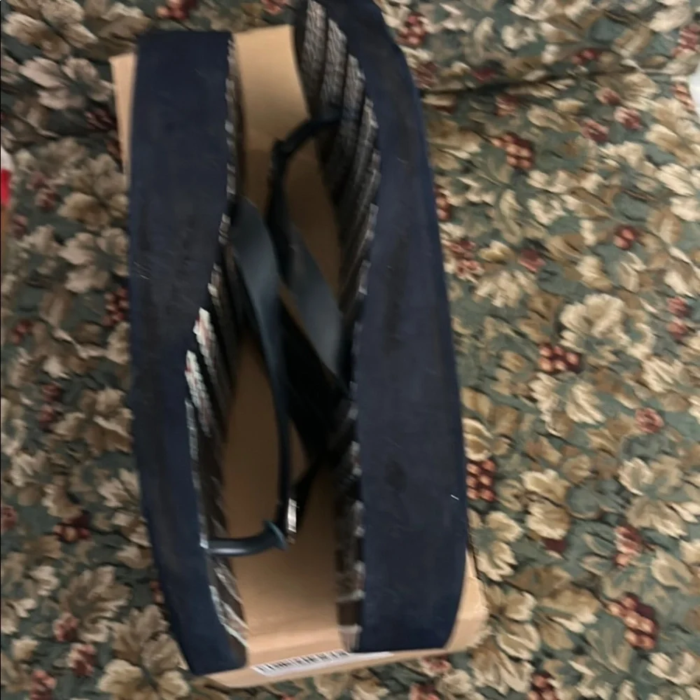 Navy Striped Flip Flops with Logo - Picture 2 of 5